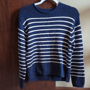 Navy and White Striped Women's Sweater